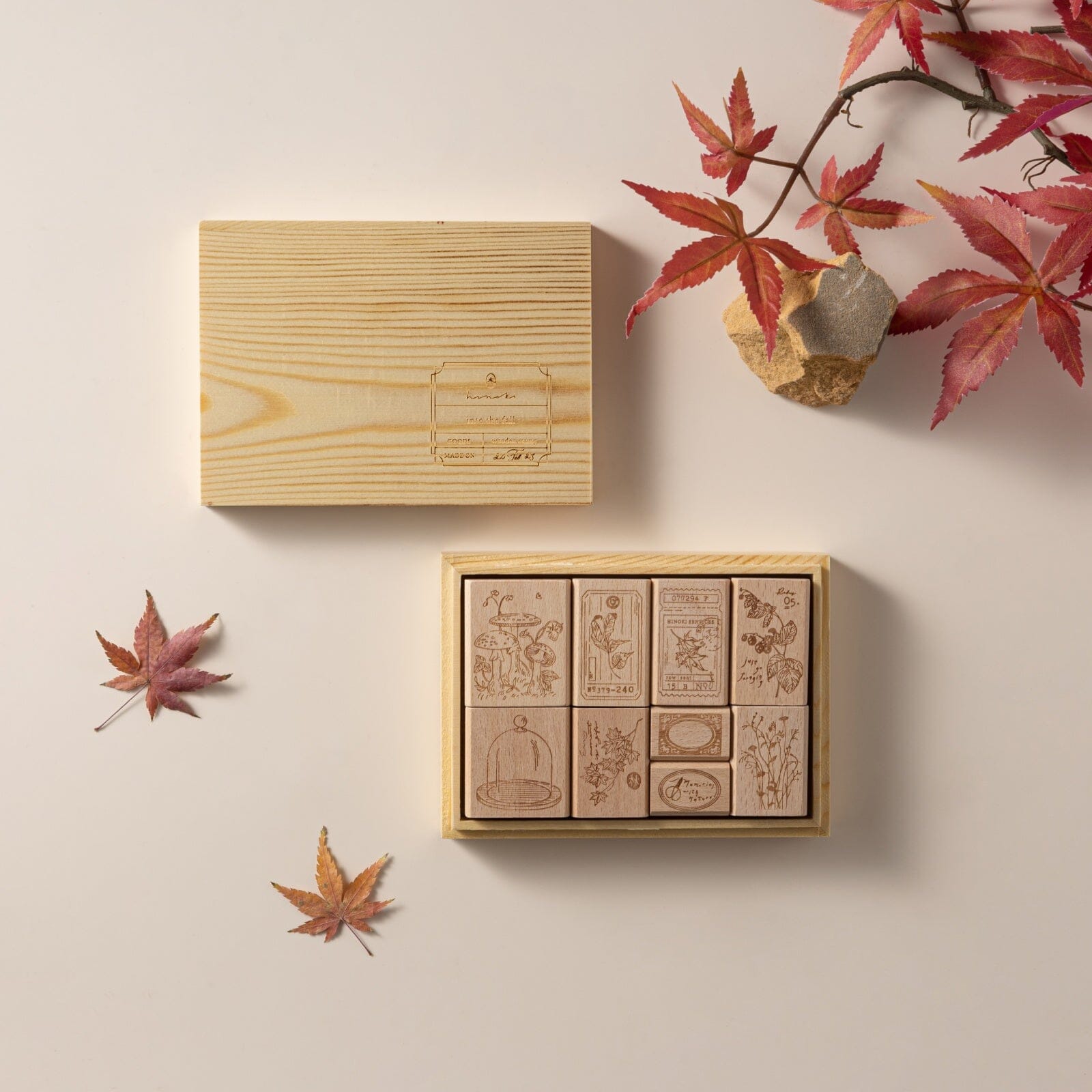 Hinoki - ‘Into the Fall’ Engraved Wooden Stamps Set