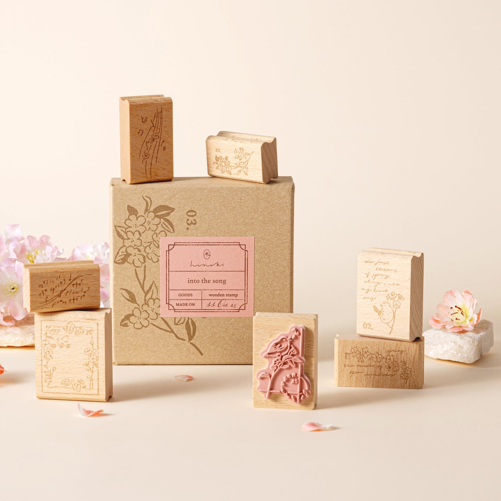 Hinoki - ‘Into the Song' Engraved Wooden Stamps Set