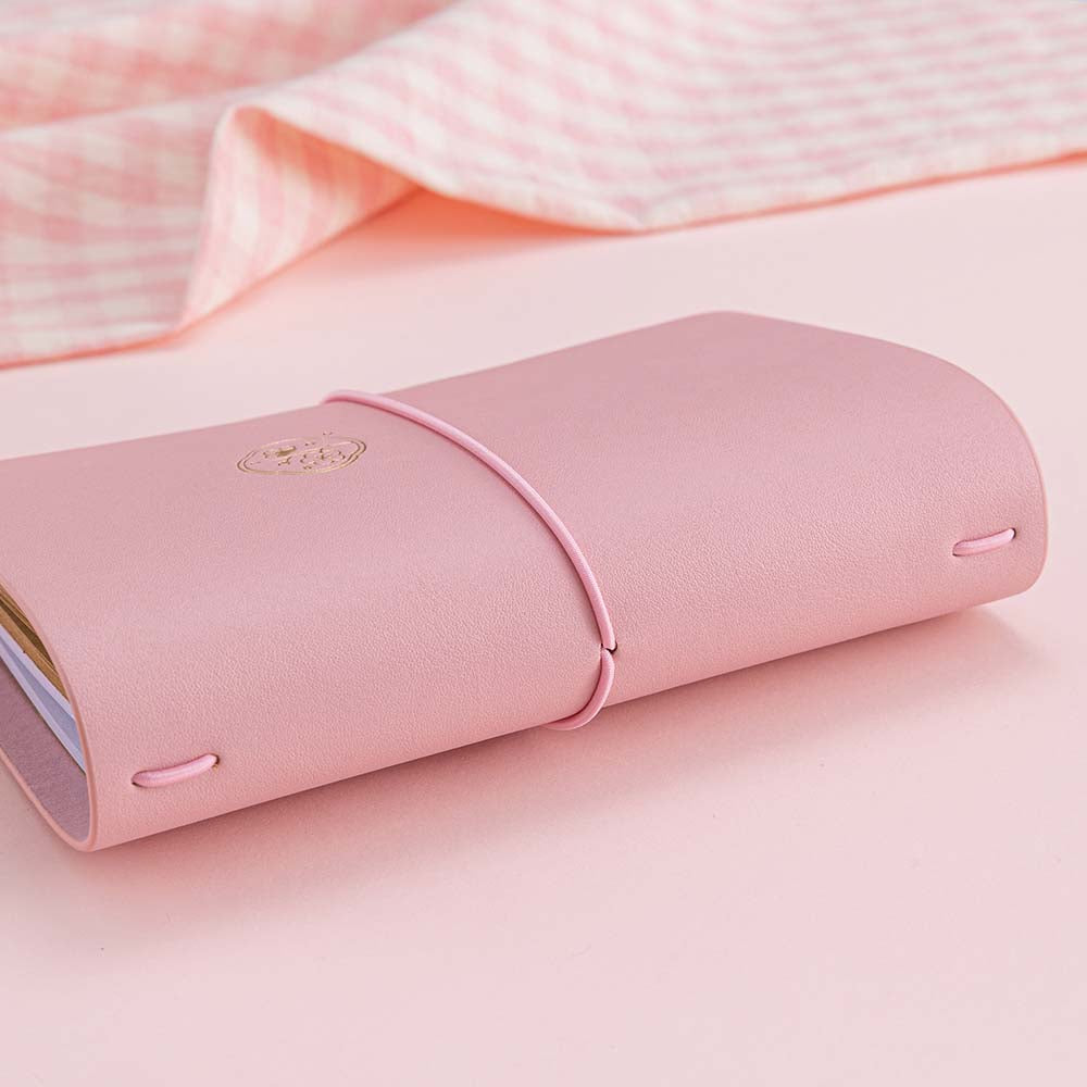 Spine of Tsuki ‘Sakura Journey’ Limited Edition Travel Notebook with pink gingham in pink background