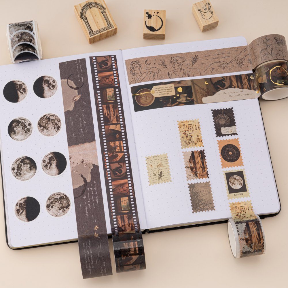 Washi tape swatch on white dotted bullet journal