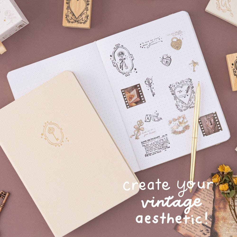 Create your vintage aesthetic with tsuki love lock washi tape set, stamps and bullet journal