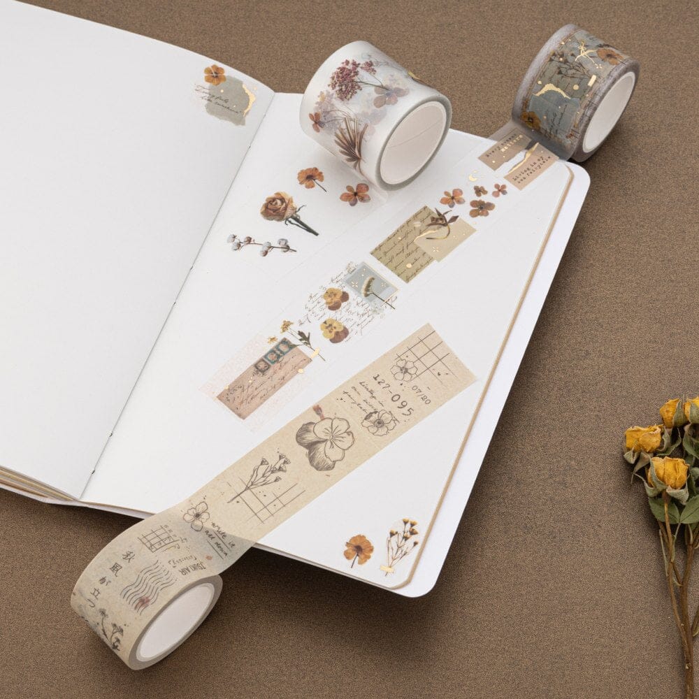 Junk Journal washi tapes swatched on junk journal page