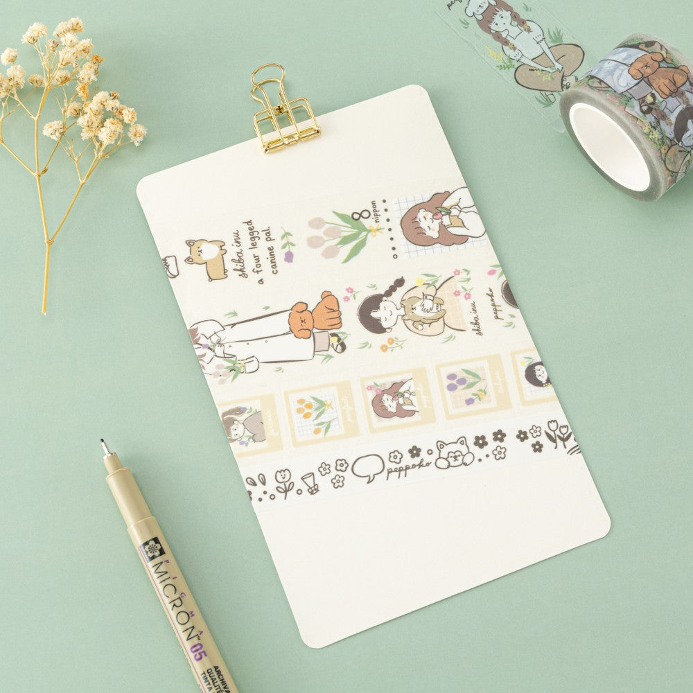 Washi tapes with girl illustrations and a dog by Peppoko