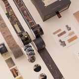 Tsuki Dark Academia washi tape set by Notebook therapy on beige background