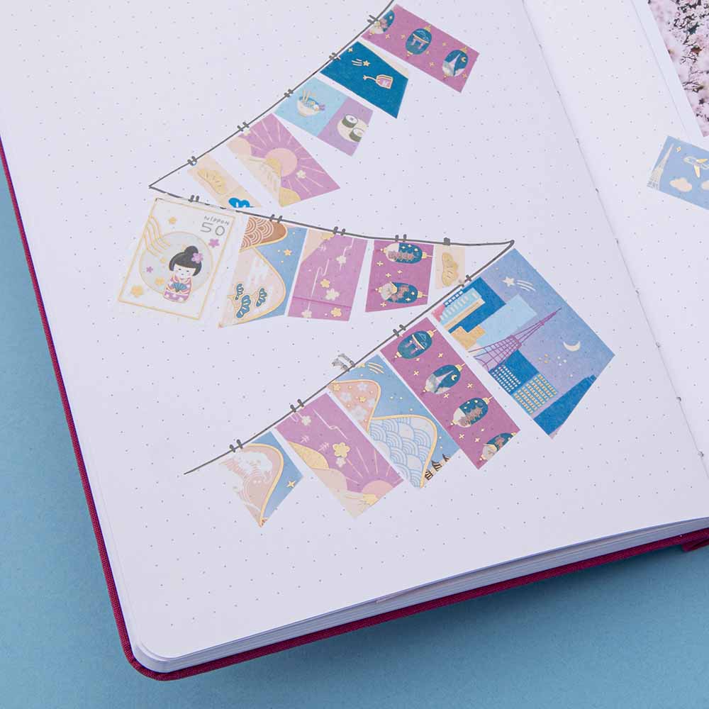 Sights of Japan washi tape swatch on white page notebook