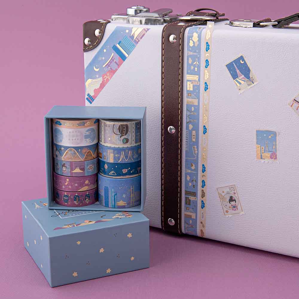 Sights of Japan washi tape set with suitcase in the background