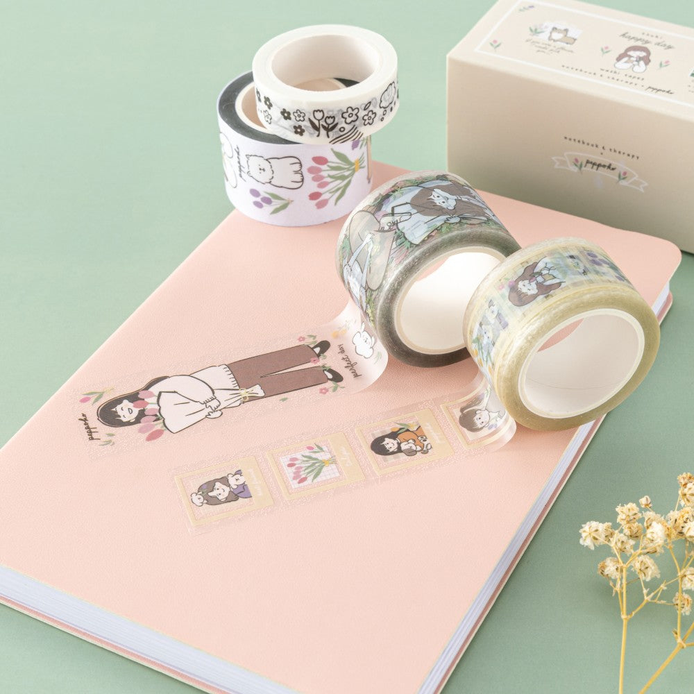 Happy Day washi tapes with box on green background