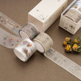 Washi tape rolls on brown background