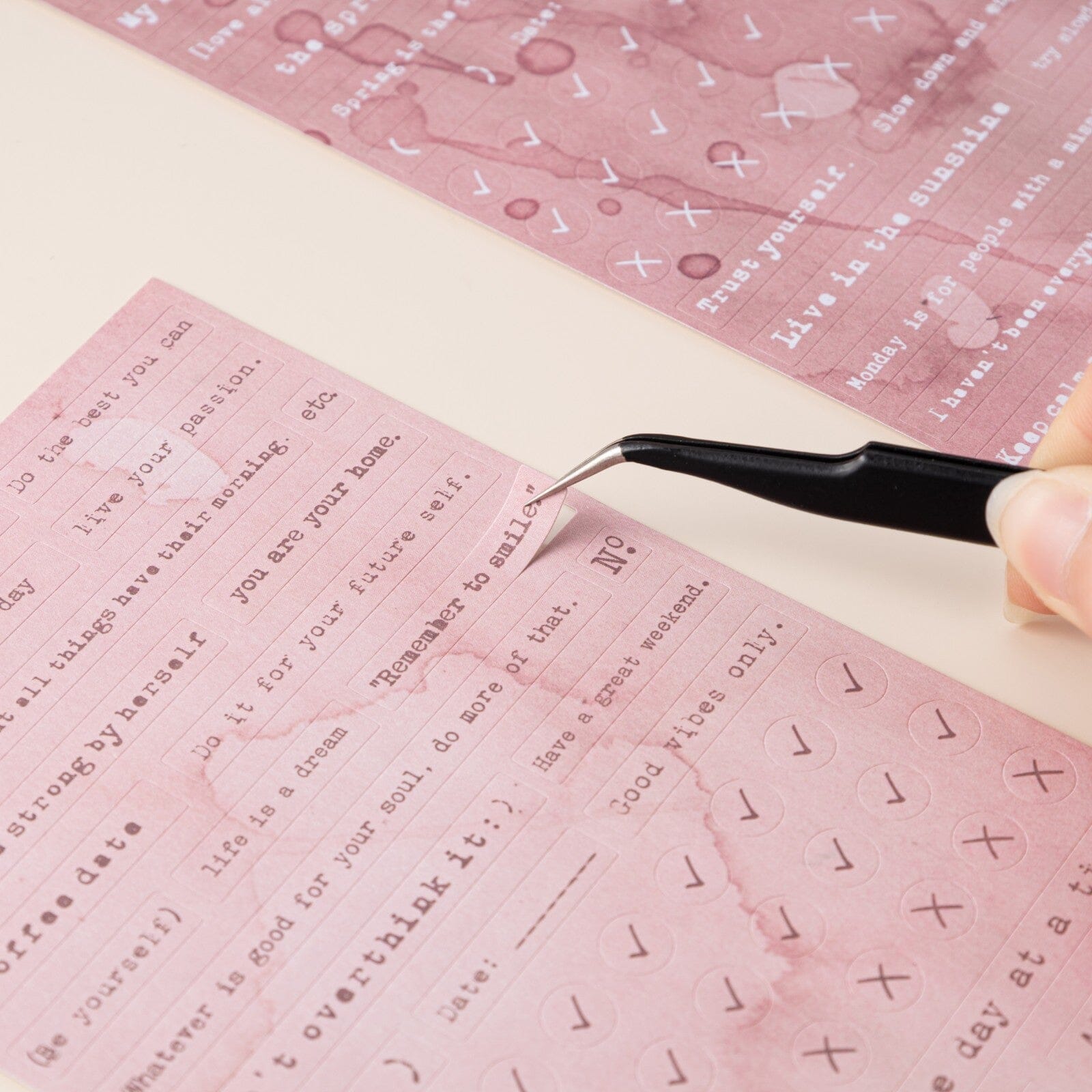 Close up of Hinoki into the blossom sticker sheet with words