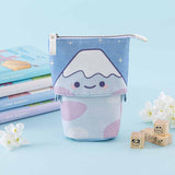 Tsuki ‘Four Seasons’ Fuji Pop-Up Pencil Case by Notebook Therapy x Milkkoyo with Tsuki ‘Four Seasons: Winter Edition’ Bullet Journal and Tsuki ‘Four Seasons: Autumn Edition’ Bullet Journal and Tsuki ‘Four Seasons: Summer Edition’ Bullet Journal and Tsuki ‘Four Seasons: Spring Edition’ Bullet Journal and Tsuki ‘Four Seasons’ Washi Tapes and Tsuki ‘Four Seasons’ Bullet Journal stamps with white flowers in light blue background
