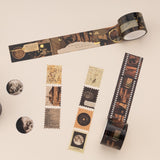 Dark Academia themed washi tapes on beige background