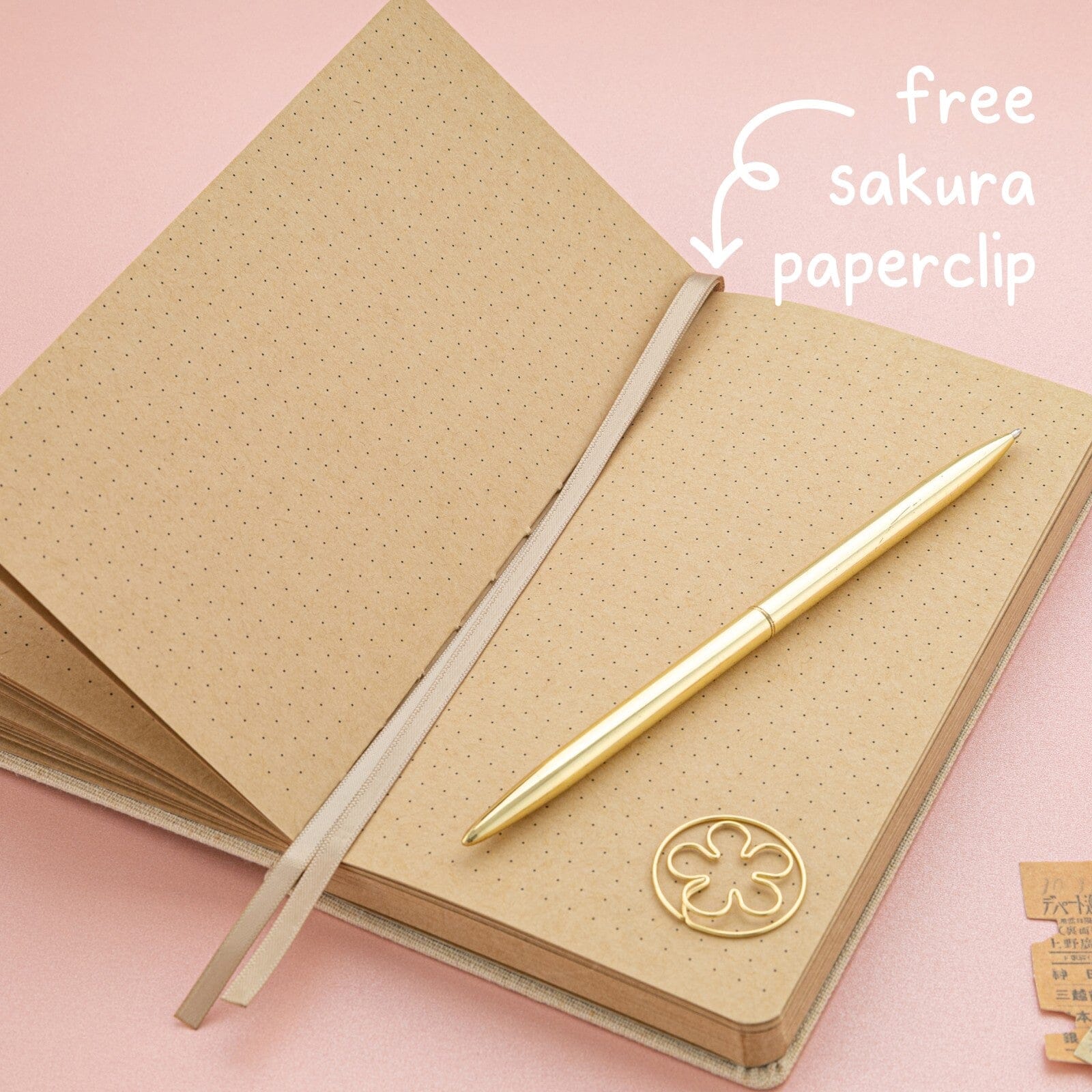 Free sakura paperclip with Tsuki ‘Sakura Breeze’ Kraft Paper Travel Notebook