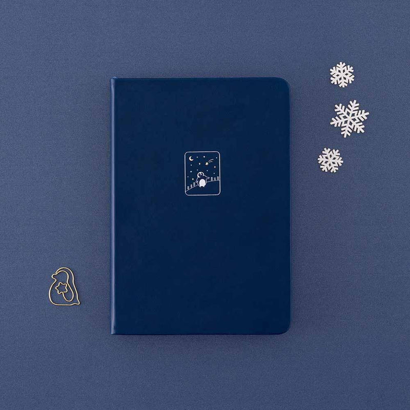 Tsuki ‘Winter Wishes’ Limited Edition Bullet Journal with free paperclip gift with snowflakes on navy background