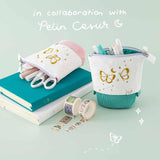 Tsuki ‘Flutter + Dream’ Pop-Up Pencil Cases by Notebook Therapy x Pelinkan in teal and pastel pink on Tsuki Cloud White Sky ‘Flutter + Dream’ Limited Edition Bullet Journal by Notebook Therapy x Pelinkan and Tsuki Teal Sky ‘Flutter + Dream’ Limited Edition Bullet Journal by Notebook Therapy x Pelinkan with Tsuki ‘Flutter + Dream’ Washi Tapes by Notebook Therapy x Pelinkan in mint background