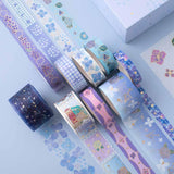 Tsuki Endless Summer Washi Tape Set with free sticker sheets and eco-friendly gift box packaging on light blue background