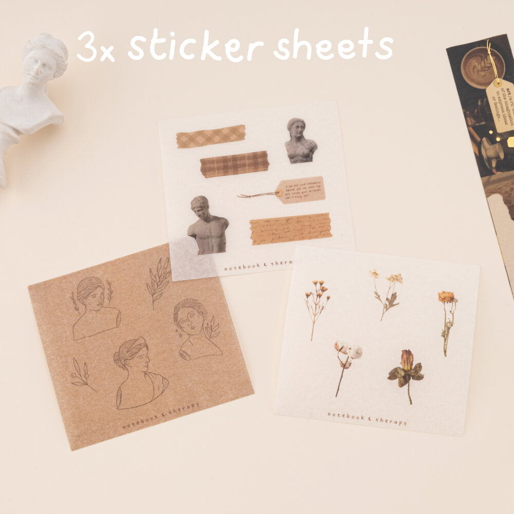 3x dark academia / light academia themed washi sticker sheets