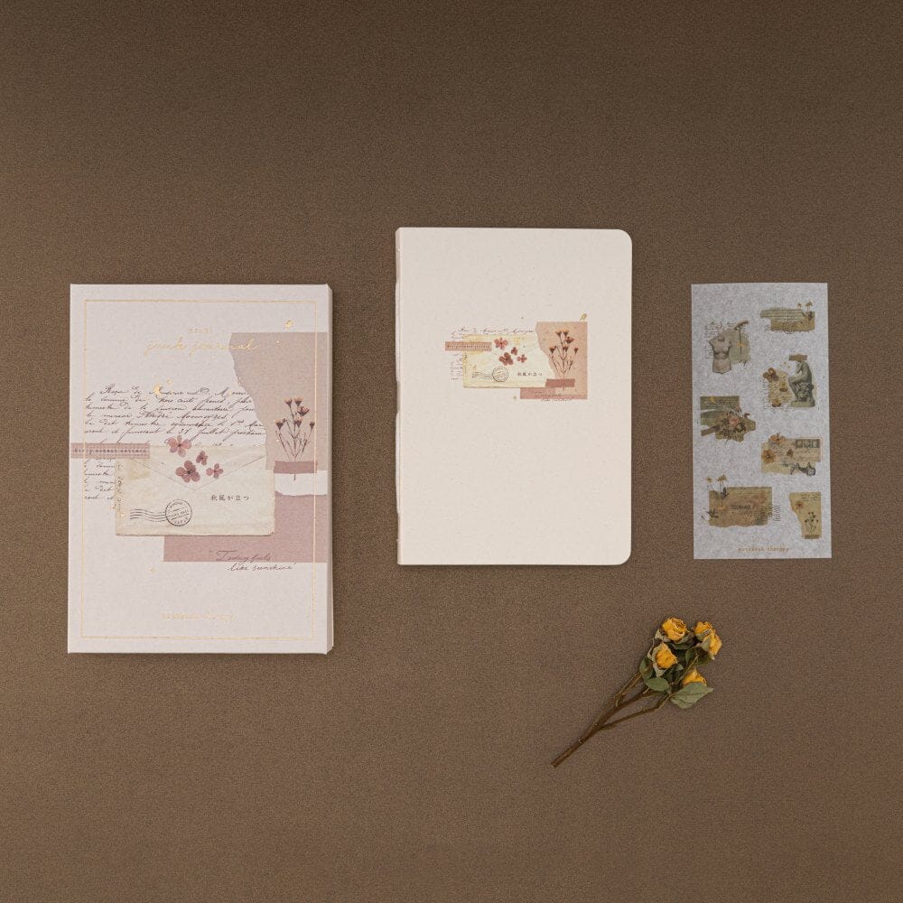 Tsuki Junk Journal flatlay with luxury gift box and free sticker sheet