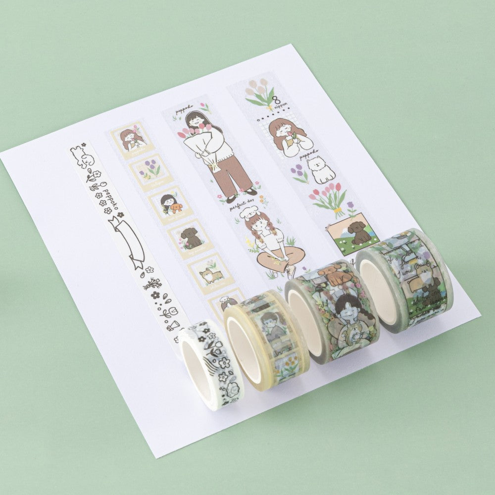 Tsuki Happy Day washi tape by notebook therapy product shot with washi tape rolls and opened box