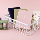 Tsuki Tea Party Collection with Tsuki ‘Matcha Matcha’ Tote Bag and Tsuki ‘Matcha Matcha’ Limited Edition Bullet Journal and Tsuki ‘Matcha Ichigo’ Washi Tape Set and Tsuki ‘Ichigo’ Limited Edition Boba Bullet Journal and Tsuki ‘Cup of Galaxy’ Limited Edition Holographic Bullet Journal in white basket in light pink background