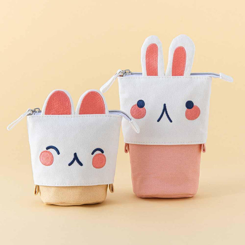 Tsuki ‘Four Seasons’ Embroidered Pop-Up Pencil Case by Notebook Therapy x Milkkoyo in kitty and bunny in honey yellow background