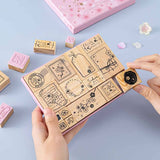 Tsuki ‘Sakura Journey’ Bullet Journal Stamp Set held in hands with cherry blossom petals on light blue background