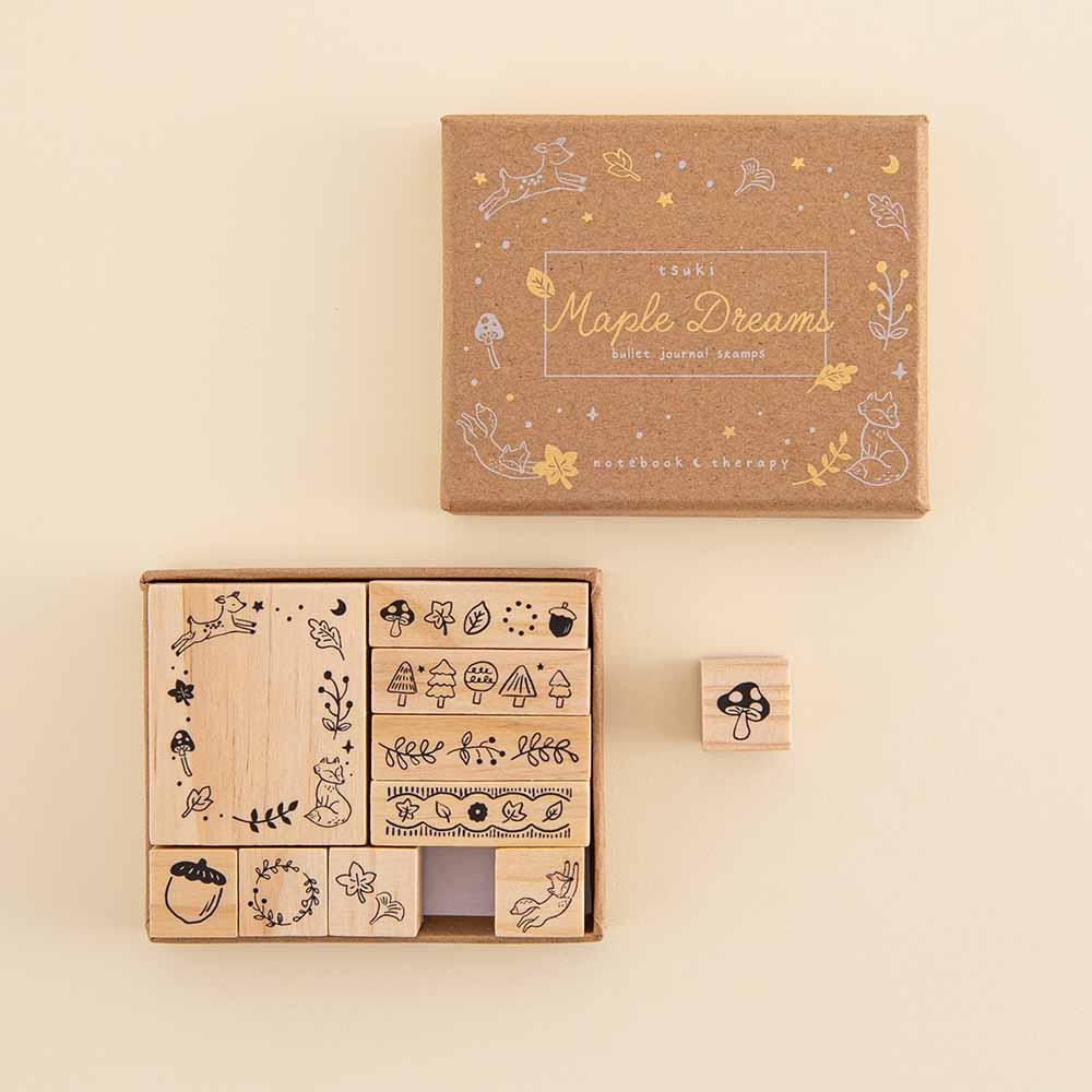Tsuki ‘Maple Dreams’ Bullet Journal Stamp Set on cream background