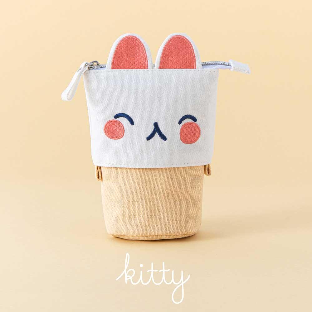 Tsuki ‘Four Seasons’ Embroidered Pop-Up Pencil Case by Notebook Therapy x Milkkoyo in kitty in honey yellow background