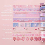 Tsuki ‘Sakura Journey’ Washi Tape Set rolled out in various sizes on light pink background