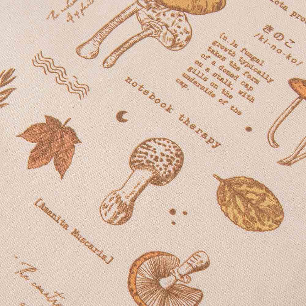 Close up of the front mushroom design of Tsuki ‘Vintage Kinoko’ Tote Bag