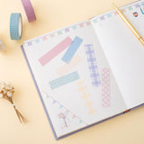 Tsuki Core Washi Tape Set in Pastel with luxury eco-friendly gift box packaging on white card with flowers on beige background