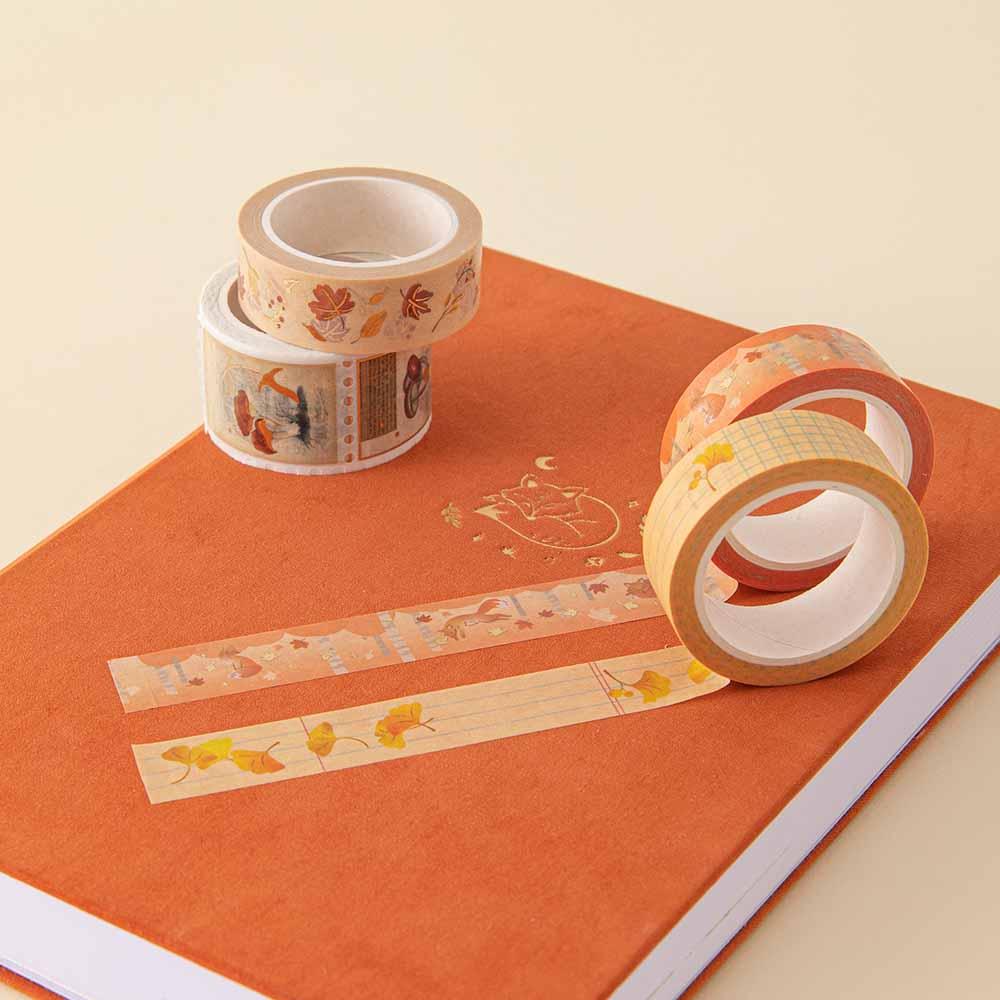 Tsuki ‘Maple Dreams’ Washi Tape Set with Tsuki ‘Kitsune’ Limited Edition Bullet Journal on cream background