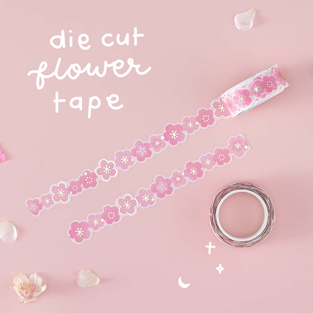 Tsuki ‘Sakura Journey’ Die Cut flower tape with cherry blossom petals on light pink background