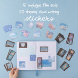 36 transparent stickers from Tsuki ‘Cloud Dreamland’ Scrapbooking Set, 20 writing paper sticker and 16 analogue film strip stickers