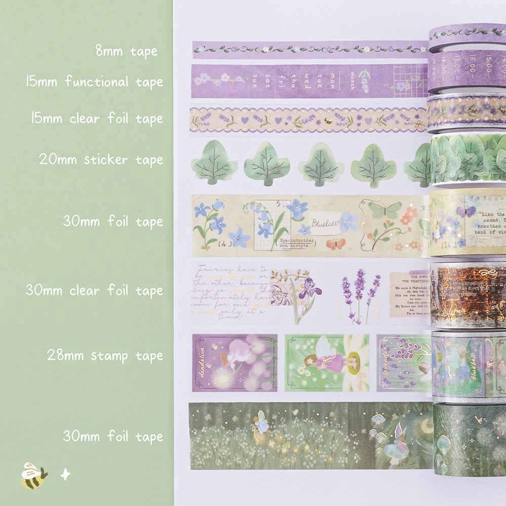 Tsuki ‘Enchanted Garden’ Washi Tape Set swatch on dotted bullet journal