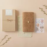 Hand holding one of the inserts in Hinoki - No.01 Travel Notebook