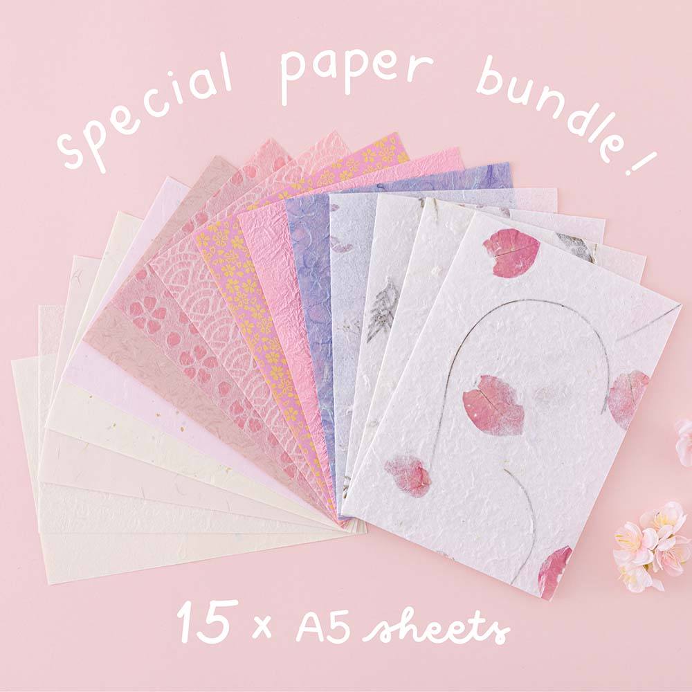 Tsuki ‘Sakura Journey’ Scrapbooking Set with special paper bundle with cherry blossoms on pink background