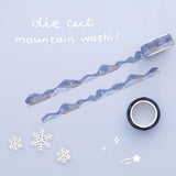 Tsuki ‘Dreams of Snow’ Holographic Mountain Washi Tape with snowflakes on light blue background