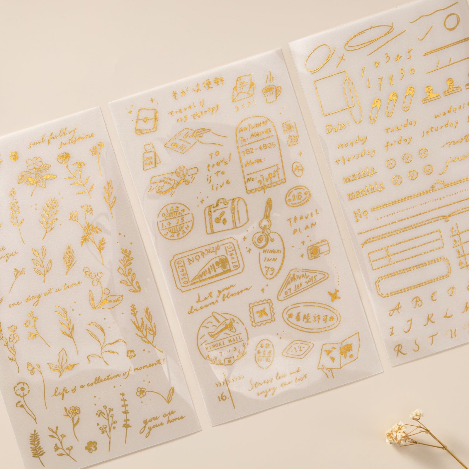 Hinoki - ‘Daily Essentials’ Gold Foil Print-On Sticker Set