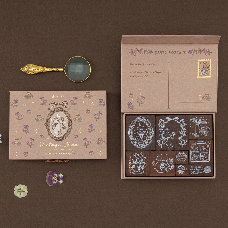 Tsuki ‘Vintage Neko’ Bullet Journal Stamp Set ☾