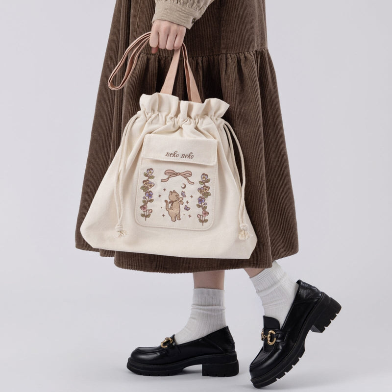 Tsuki ‘Vintage Neko’ Limited Edition Embroidered Tote Bag ☾