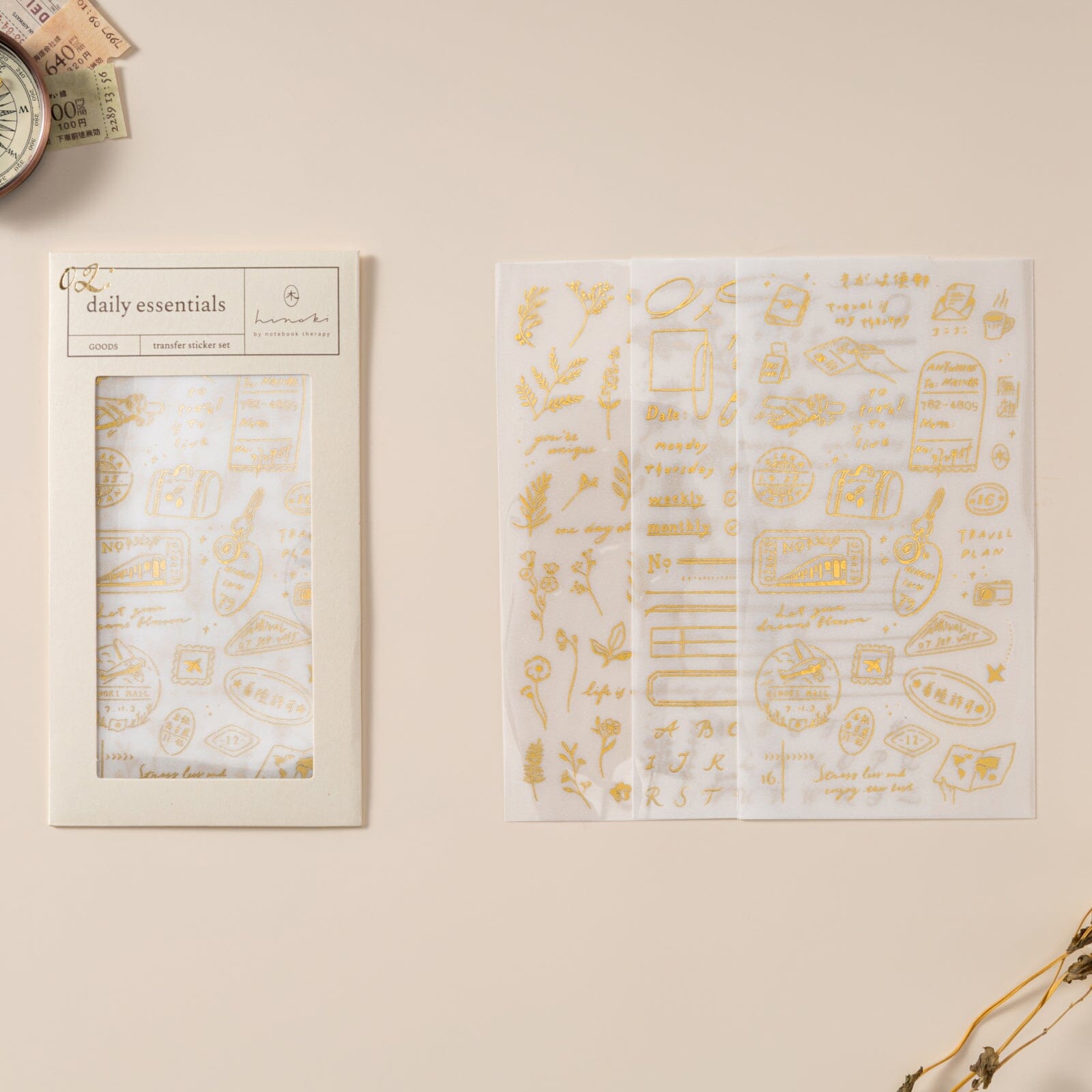 Hinoki - ‘Daily Essentials’ Gold Foil Print-On Sticker Set