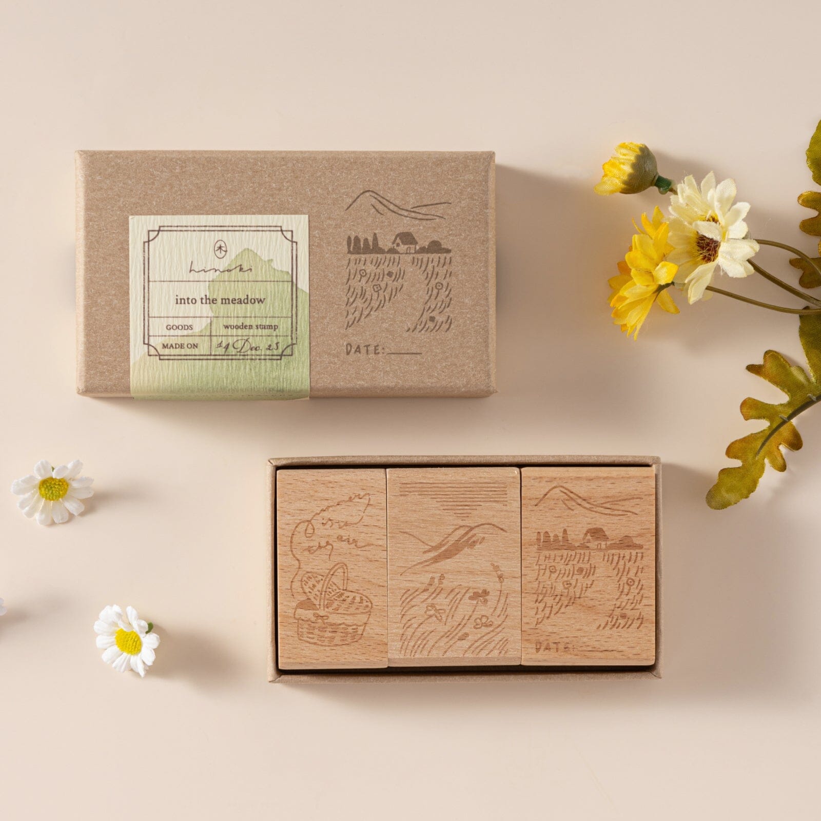 Hinoki - ‘Into the Meadow’ Engraved Wooden Stamp Set