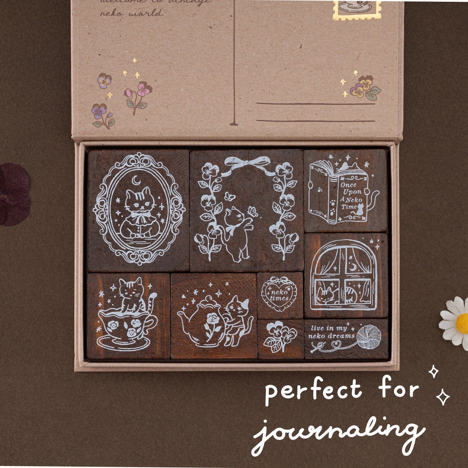 Tsuki ‘Vintage Neko’ Bullet Journal Stamp Set ☾