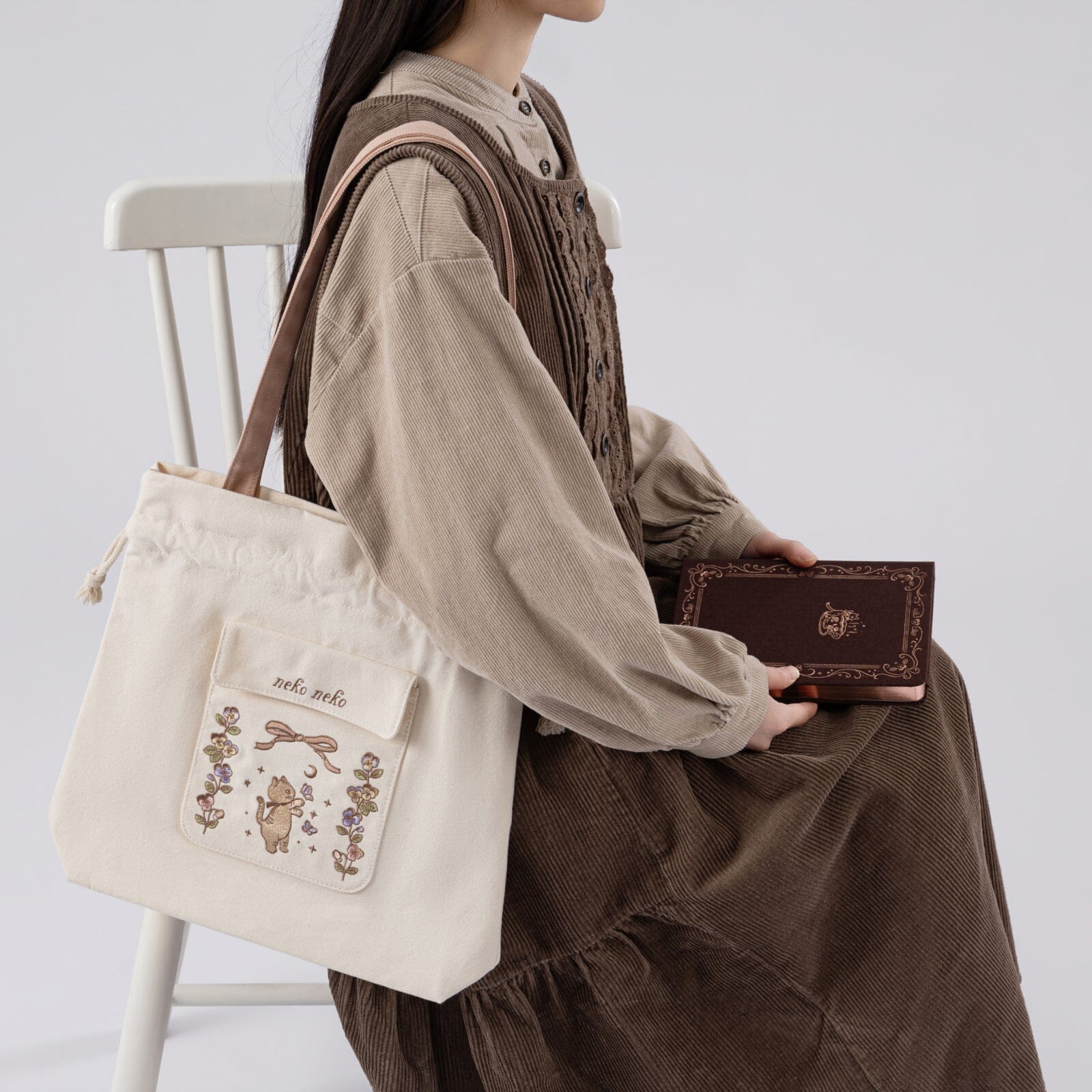 Tsuki ‘Vintage Neko’ Limited Edition Embroidered Tote Bag ☾