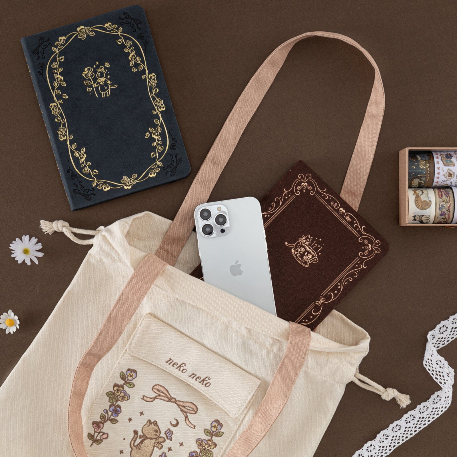 Tsuki ‘Vintage Neko’ Limited Edition Embroidered Tote Bag ☾