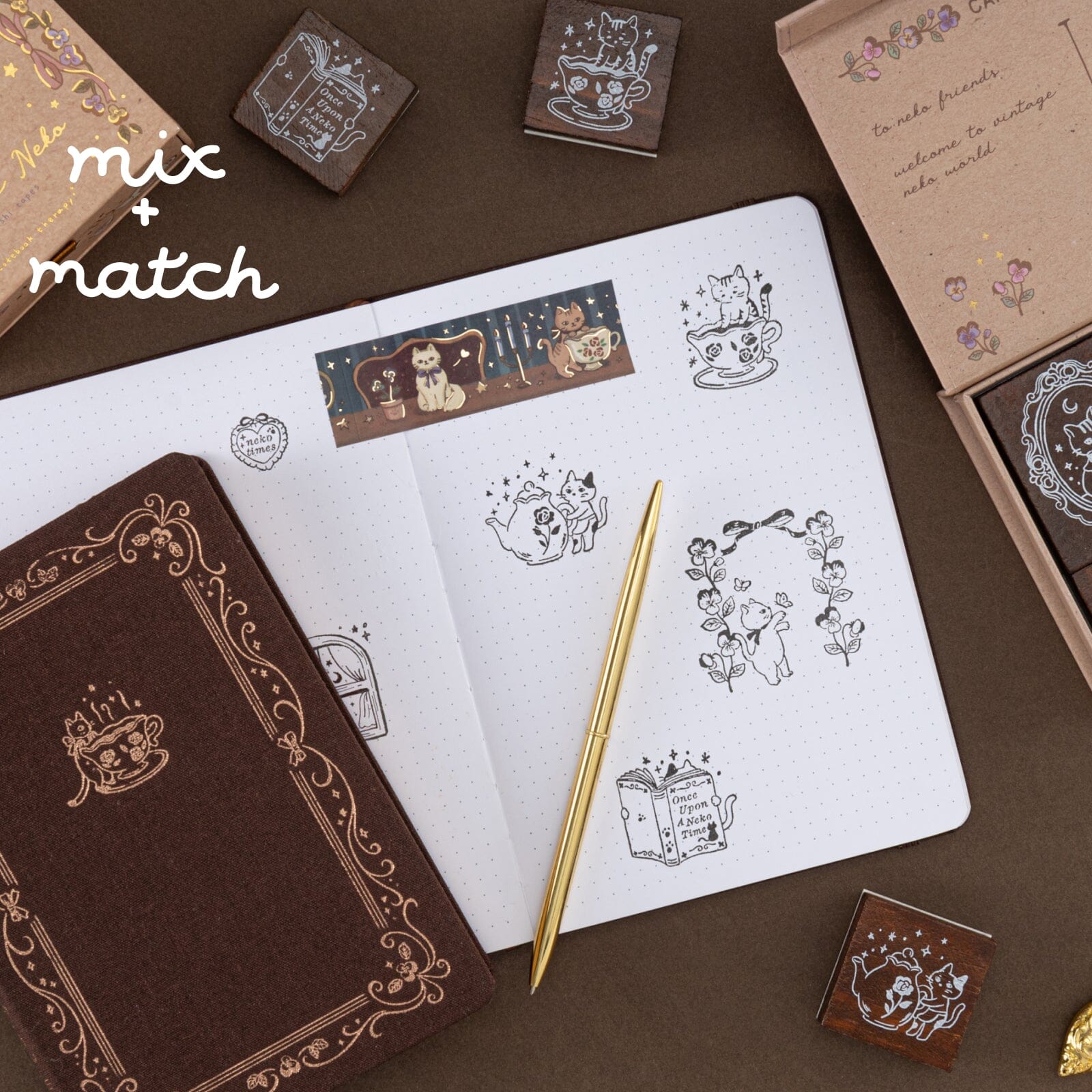 Tsuki ‘Vintage Neko’ Bullet Journal Stamp Set ☾