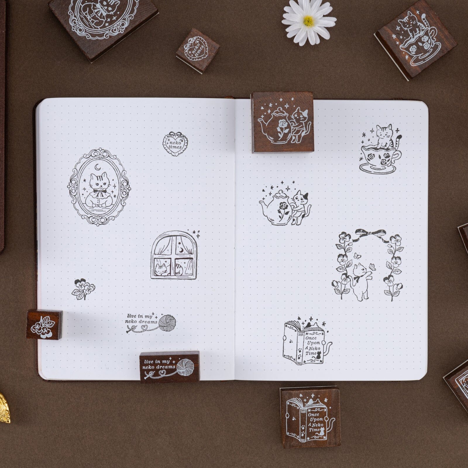 Tsuki ‘Vintage Neko’ Bullet Journal Stamp Set ☾