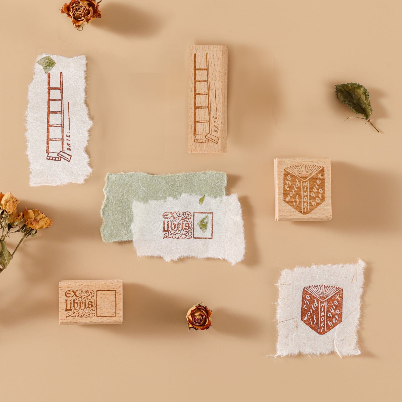 Hinoki - ‘Into the Library’ Engraved Wooden Stamp Set