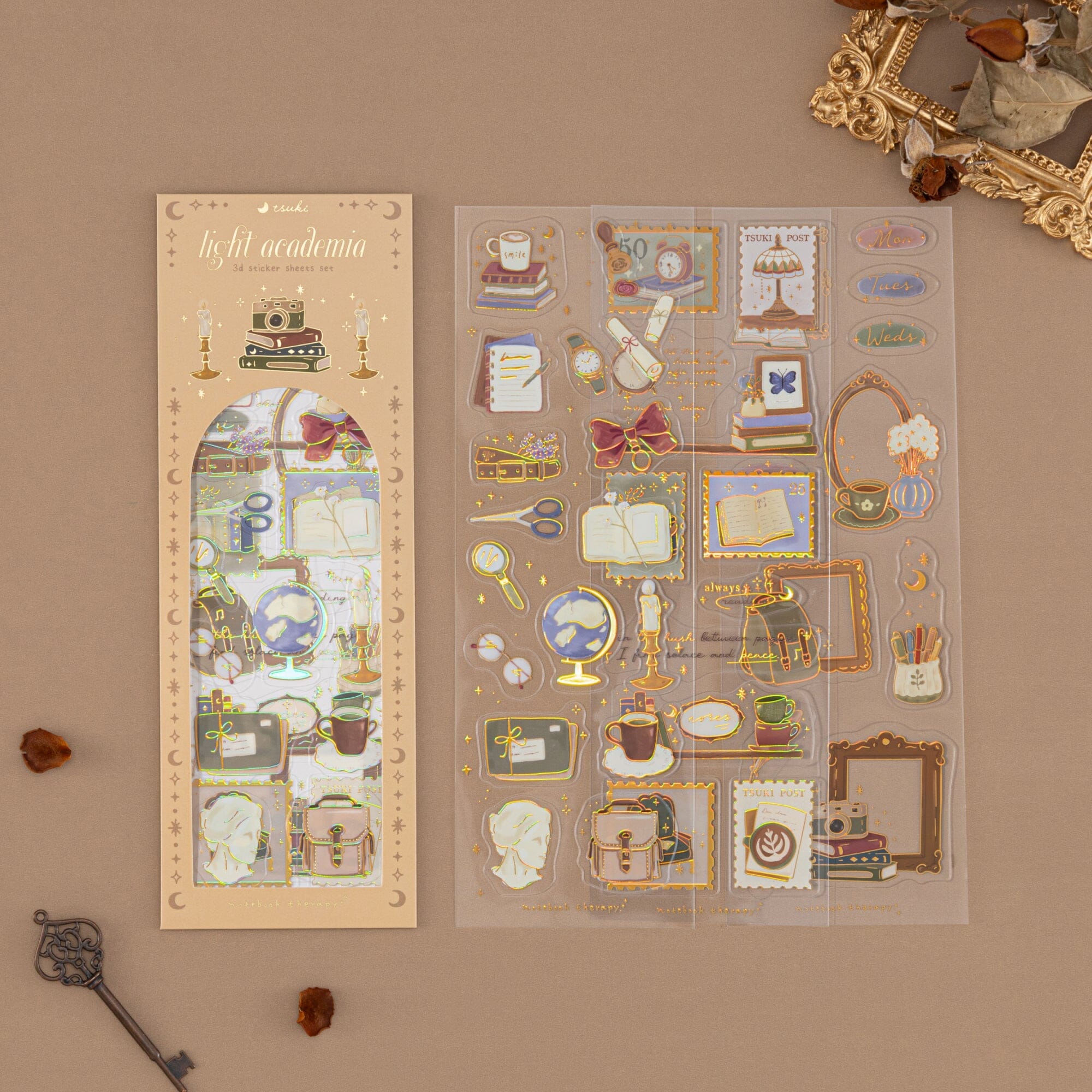 Tsuki ‘Light Academia’ 3D Foil Sticker Set ☾