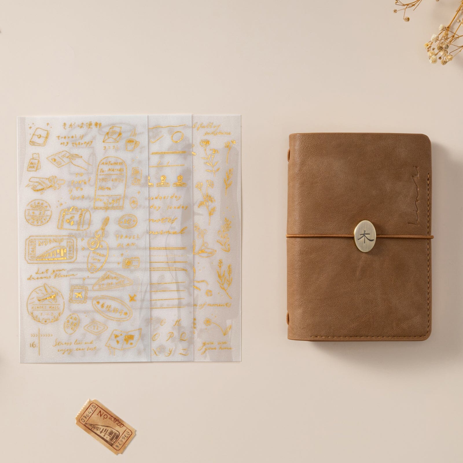 Hinoki - ‘Daily Essentials’ Gold Foil Print-On Sticker Set